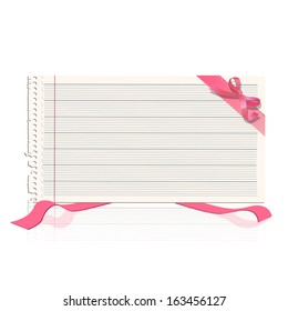 Sheet of notebook with red ribbons. Vector design 