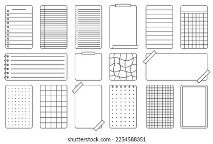 Notizzettel-Aufkleber-Planer schwarze Linie Set. Vertikale horizontale Seite abgerissen Notebook-Spiralpad-Notebook-Aufkleber für Liste Zeit-Planer-Sequenzfolge Organisation Tagebuch cute Plan einzeln