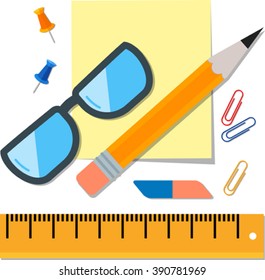 Sheet for notes, glasses and stationery. Eps 10