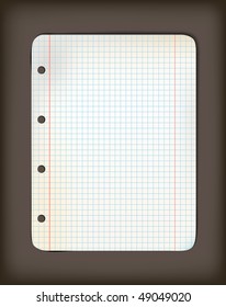 Sheet of old squared grunge (originally white) paper on dark background (vector illustration)