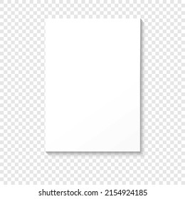 Sheet paper A4 format with shadows. White realistic blank paper page with shadow.
