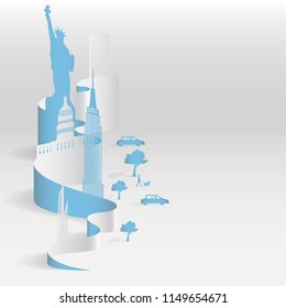 Sheet paper art of America. Paper art of city. Vector illustration design. Travel in America concept.