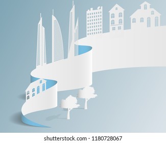 Sheet paper art of city, Landscape city, Vector illustration design.