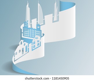 Sheet paper art of city, Landscape city, Vector illustration design.