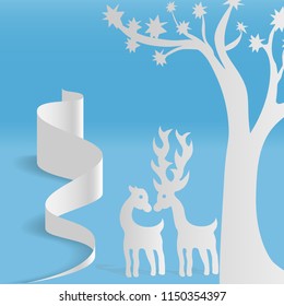 Sheet paper art of deer in the forest, Vector illustration design.
