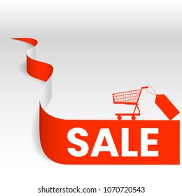 Sheet paper art of sale. shopping cart. Vector illustration design.
