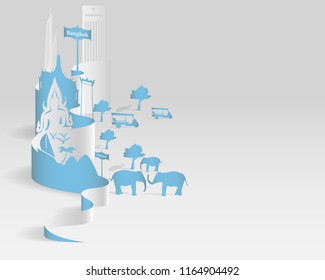 Sheet paper art of thailand travel, paper art of city, Landscape city. Vector illustration design. travel  in thailand concept.
