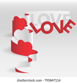 Sheet paper art of Valentine background. red hearts and LOVE text. Vector illustration design.
