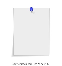 A sheet of paper attached with a pin on a white background. Vector illustration