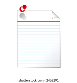 Sheet of paper attached with red pin over white background