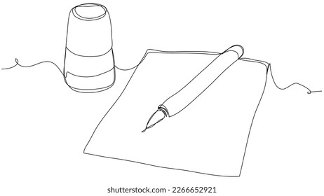 Ein Blatt Papier, ein Kugelschreiber und ein Siebdruck auf weißem Hintergrund. Das Konzept der Erstellung und Unterzeichnung eines Dokuments. Stock-Vektorgrafik mit bearbeitbarem Strich.
