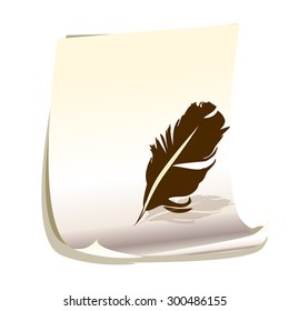 A sheet of paper bird feather. Vector