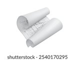 A sheet of paper with blueprints is twisted on both sides. Vector illustration
