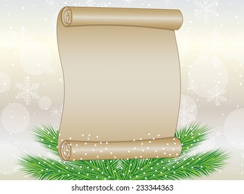 sheet of paper and branch of christmas tree,vector illustration