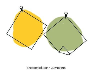 A sheet of paper with a button, on a colored spot, freehand drawing, with a black stroke, on a white background