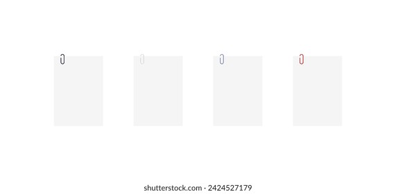Hoja con conjunto de iconos de clip de papel. Estilo plano. Iconos vectoriales