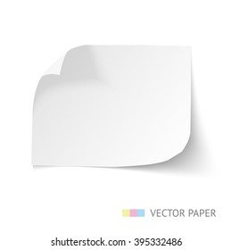 Sheet of paper with curl corners isolated on white. Paper sheet for banner. White vector paper, realistic illustration