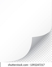 Sheet of paper with curled corner and soft shadow, template for your design. Set. Vector illustration.