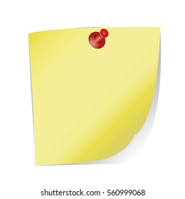 the sheet of paper with a curved edge and drawing pin