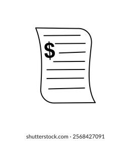 sheet of paper with dollar symbol icon over white background, line style, Document icon in flat color style. Graphic design template elements with application UI themes