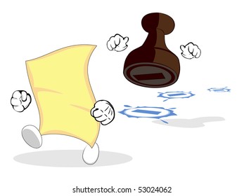 Sheet of paper escaping from a stamp
