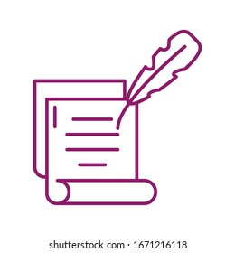 hoja de papel con plumas, icono de línea icono ilustración vectorial diseño