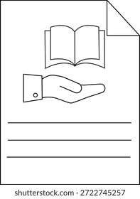 Una hoja de papel presenta una mano que sostiene un libro abierto sobre las líneas de texto
