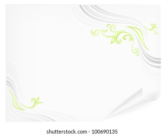 Sheet of paper with floral green lines, isolated on white background, vector illustration
