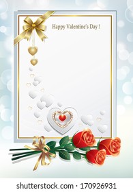 sheet of paper with floral ornament and hearts for Valentine's day
