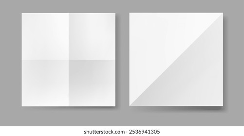 Sheet of paper in form of square folded diagonally and along middle lines. Vector creating intricate origami designs and shapes, cards for various occasions, pamphlets and brochures design