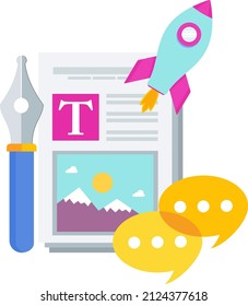 Sheet of paper and fountain pen. Content Infographics Icon. Successful content marketing strategy. Advertising campaign planning, promotion management.