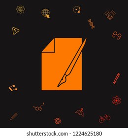 Sheet of paper and fountain pen icon. Graphic elements for your design
