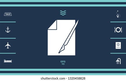Sheet of paper and fountain pen icon. Graphic elements for your design