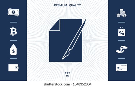 Sheet of paper and fountain pen icon. Graphic elements for your design