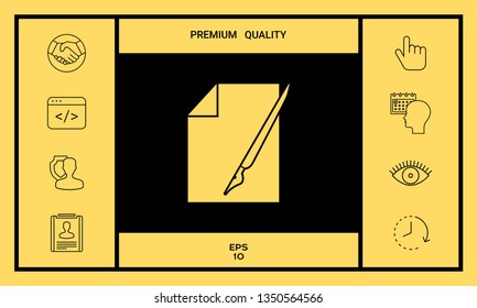Sheet of paper and fountain pen icon. Graphic elements for your design