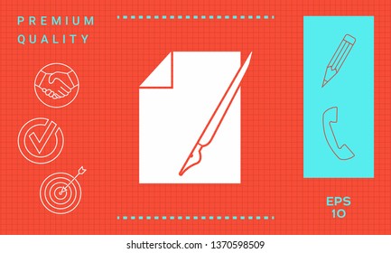 Sheet of paper and fountain pen icon. Graphic elements for your design