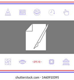 Sheet of paper and fountain pen icon. Graphic elements for your design