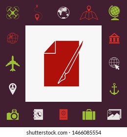 Sheet of paper and fountain pen icon. Graphic elements for your design