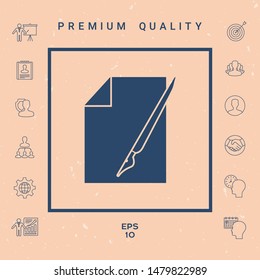 Sheet of paper and fountain pen icon. Graphic elements for your design