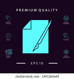 Sheet of paper and fountain pen icon. Graphic elements for your design