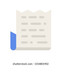 Sheet of paper or gazette in flat style. Abstract illustration with paper icon on white background for computer game and animation or UI. View 3/4.
