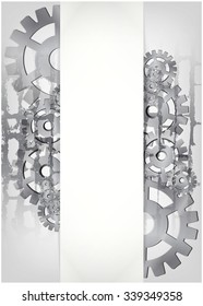 Sheet of paper and gears on brick wall