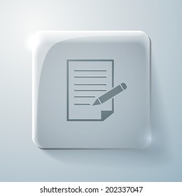 sheet of paper. Glass square icon with highlights