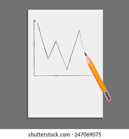 Sheet of paper with graphite pencil drawing graph. Statistics and education