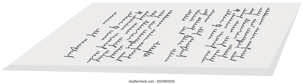 Sheet of paper with handwritten text for business meeting in office. Paper for writing, sketching and drawing. Uppercase element on white background. Information-filled document vector illustration