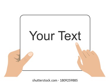 Sheet of paper in human hands. Finger pointing to important in document. Viewing, reading document. Vector illustration isolated on white background. EPS 10