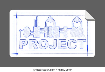 A sheet of paper with the inscription Project. Vector illustration