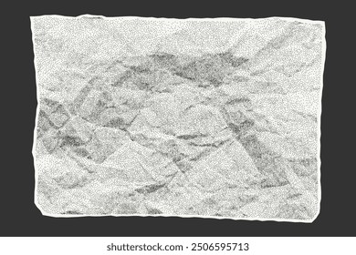 Sheet of paper with jagged edges, old crumpled background. Template for banner, empty space for text. Gritty dusty vector element on dark background.