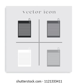 Sheet of paper and a metal paper clip flat black and white vector icon.