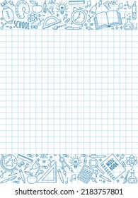 Una hoja de papel con un cuaderno con dibujos de dibujos de un tema escolar.